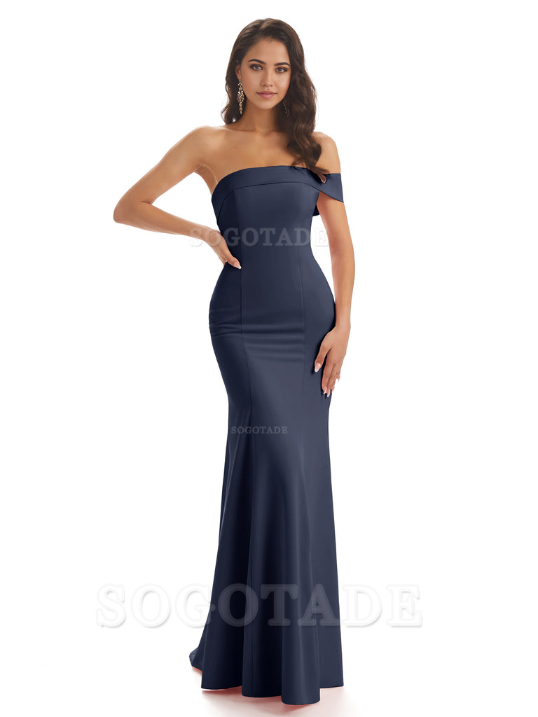 Mermaid One Shoulder Floor-Length Satin Sexy formal dresses evening gown Bridesmaid Dresses
