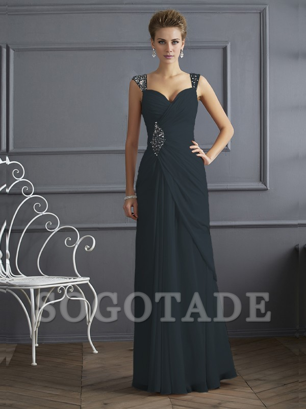 Bodyguard/Pillar Shoulder Mother of the bride dress Official Wedding Guests Landing Long Sleeveless Thin Shoulder Straps Chiffon Water Diamond Ruffle Decoration