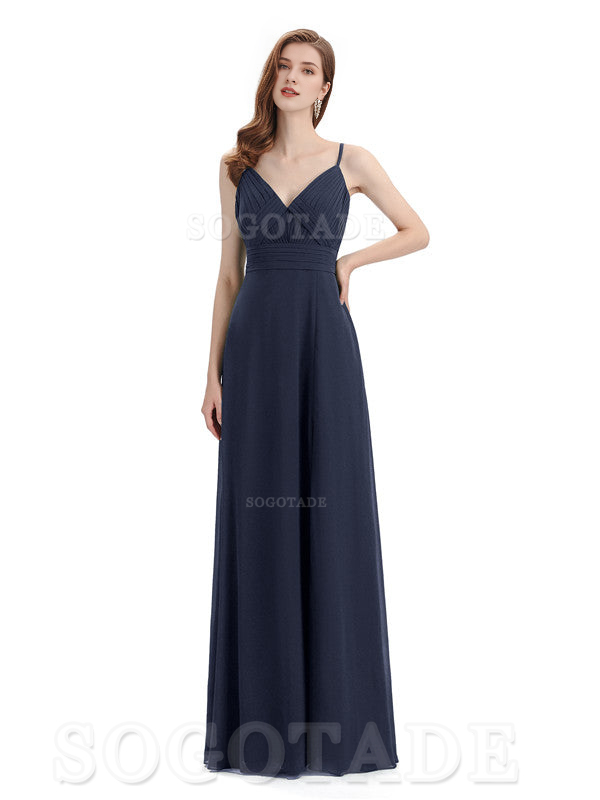 Chiffon V-Neck Spaghetti Strap Floor-Length Side Fork Long Bridesmaid Dresses Formal Women's Dresses Wedding Guests Dresses