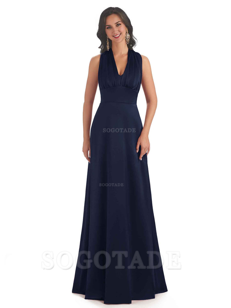 Convertiable Soft Satin A-Line Long Wedding Bridesmaid Dresses Online prom dress in store