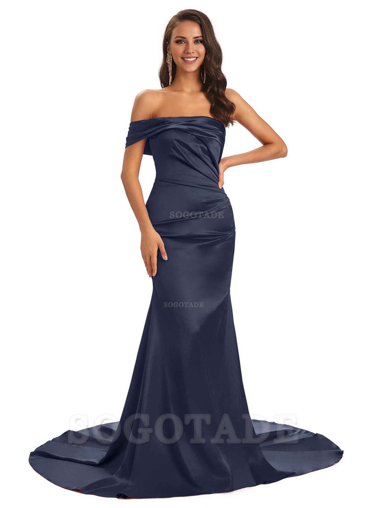 Sexy Soft Satin One Shoulder Long Unique Mermaid Bridesmaid Dresses Elegant Evening Party Dress