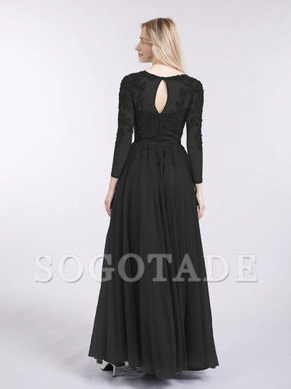 Decal chiffon long sleeved dress