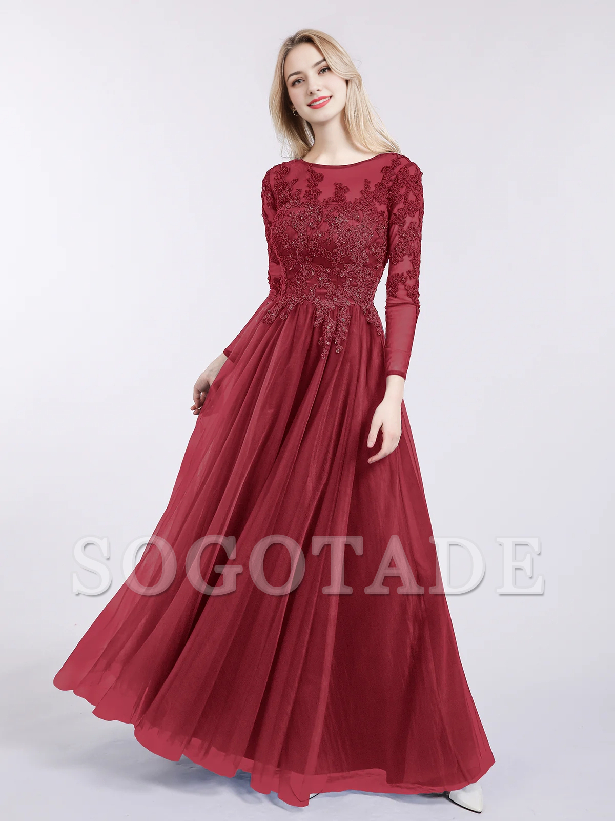 Decal chiffon long sleeved dress