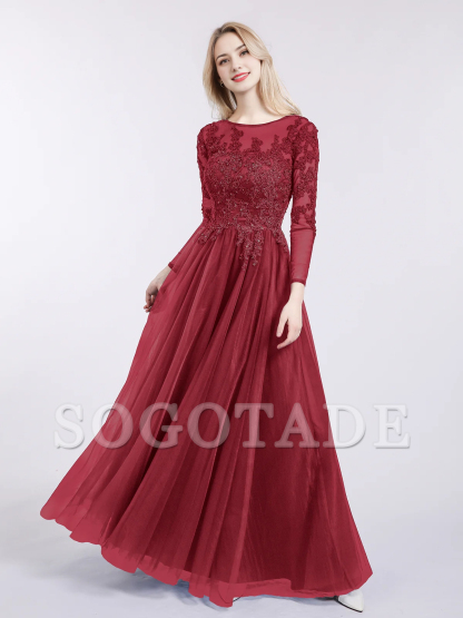 Decal chiffon long sleeved dress