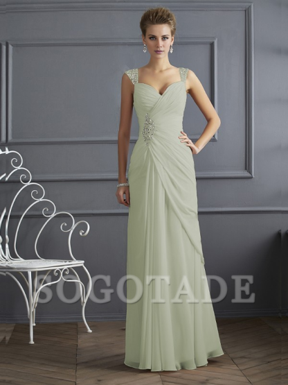 Bodyguard/Pillar Shoulder Mother of the bride dress Official Wedding Guests Landing Long Sleeveless Thin Shoulder Straps Chiffon Water Diamond Ruffle Decoration