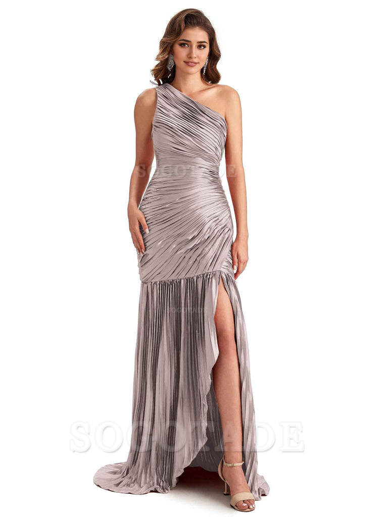 Sexy Side Slit Mermaid Soft Satin One Shoulder Long Ladies Bridesmaid Dresses Online