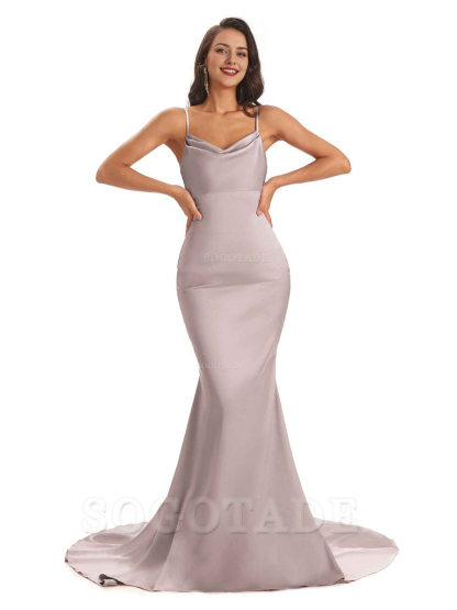 Sexy Backles Soft Satin Spaghetti Straps Maxi Mermaid Bridesmaid Dresses Online prom shop dresses