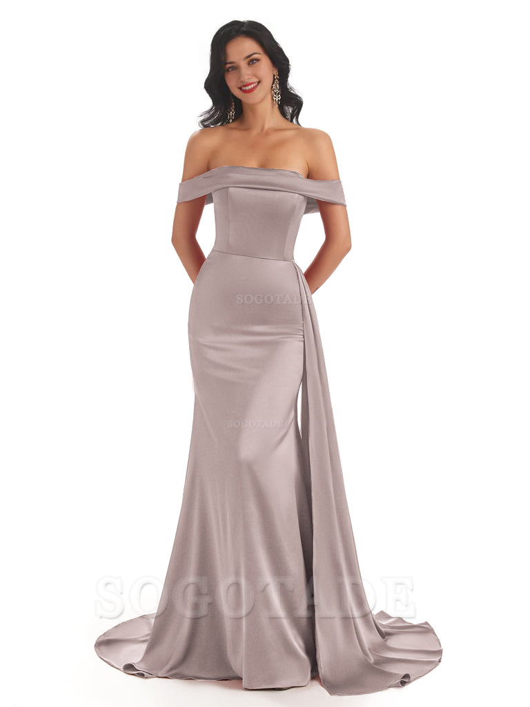 Sexy Off The Shoulder Soft Satin Mermaid Long Bridesmaid Dresses Gown prom shop dresses