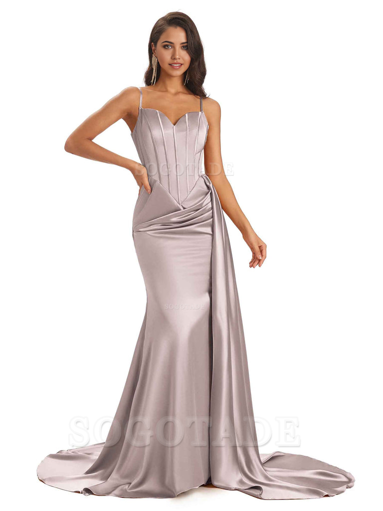 Sheath Spaghetti Satin Straps Floor-Length formal dresses evening gown Bridesmaid Dresses