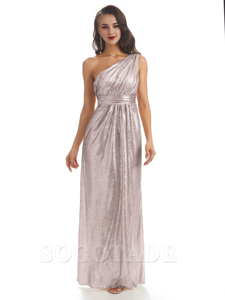 Sexy Sequin One Shoulder Sleeveless Long Mermaid Bridesmaid Dresses prom shop dresses
