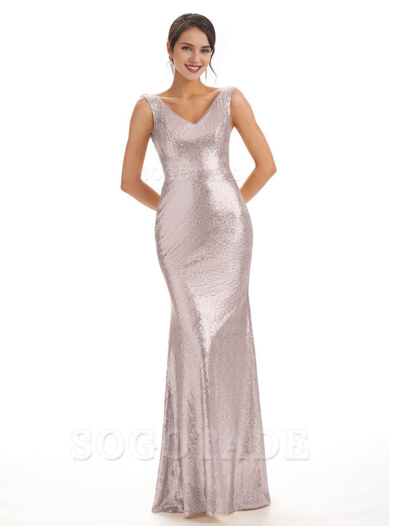 Sleeveless V Neck Mermaid Cultivate oneself Sequin Shining Luxury Bridesmaid Dresses Formal Women's Dresses Wedding Guest Dresses
