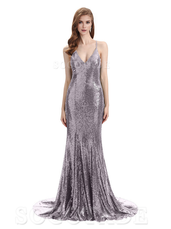 Deep V Neck Sexy Spaghetti Strap Backless Sequins Floor-Length Bridesmaid Dresses Bridesmaid Dresses Formal Women's Dresses Wedding Guest Dresses