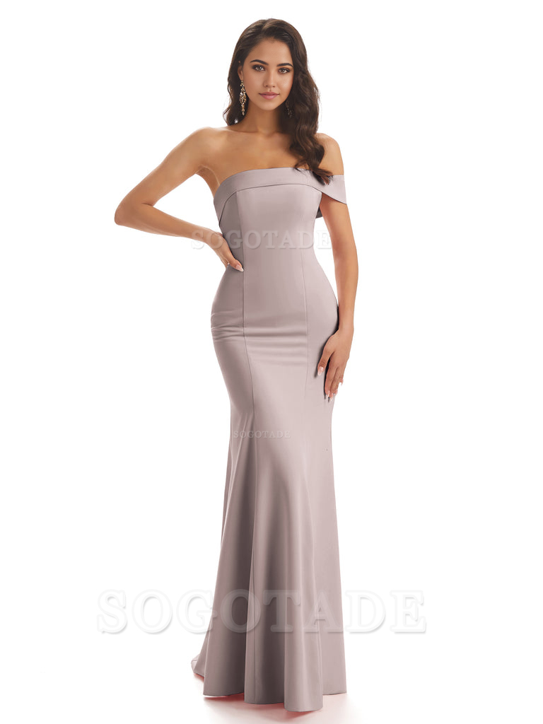 Mermaid One Shoulder Floor-Length Satin Sexy formal dresses evening gown Bridesmaid Dresses