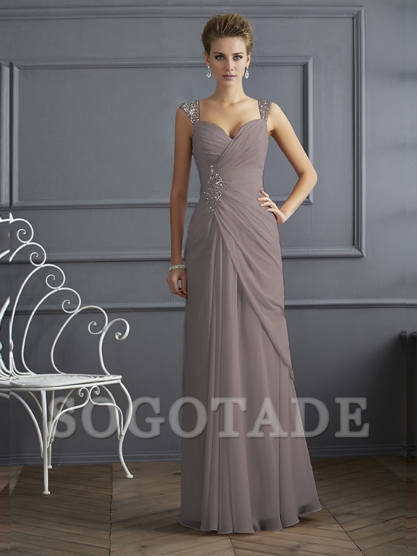 Bodyguard/Pillar Shoulder Mother of the bride dress Official Wedding Guests Landing Long Sleeveless Thin Shoulder Straps Chiffon Water Diamond Ruffle Decoration