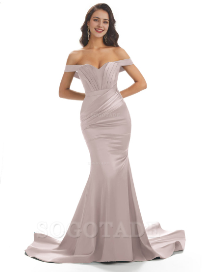 Sexy Mermaid Off The Shoulder Floor-Length Long Soft Satin Bridesmaid Dresses Online prom shop dresses