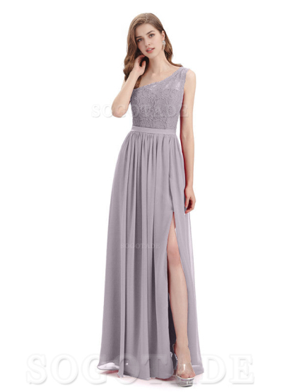 A-Line One Shoulder Top Lace Floor-Length Elegant Adoration Bridesmaid Dresses Formal Women's Dresses Wedding Guests Dresses