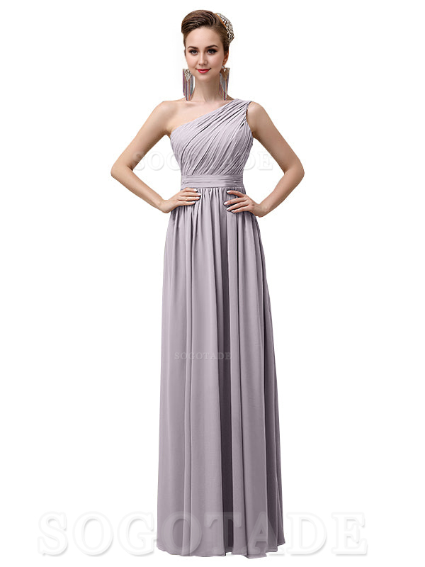 Charming One-Shoulder A-Line Chiffon Pleated Floor-Length Long Elegant Bridesmaid Dresses Formal Women's Dresses Wedding Guests Dresses
