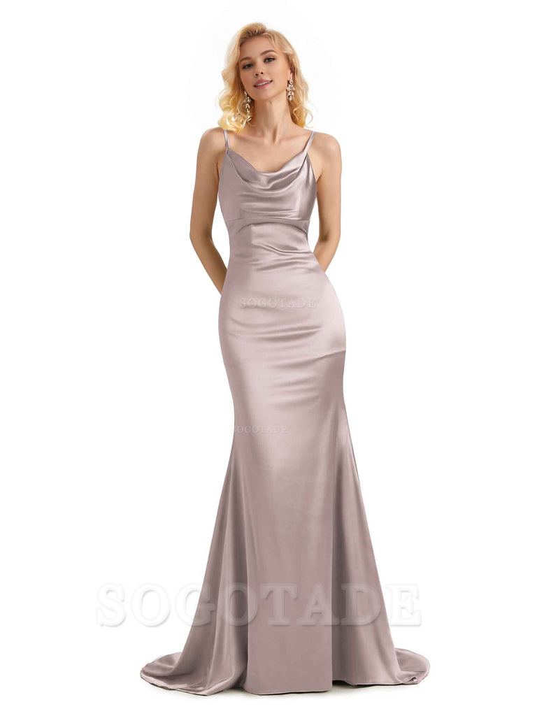 Elegant Soft Satin Criss Cross Long Mermaid Bridesmaid Dresses Charming Evening Party Dress