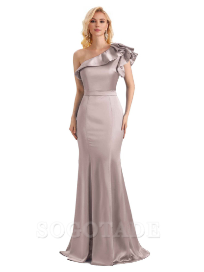 One Shoulder Long Mermaid Bridesmaid Dresses Soft Satin Charming Evening Party Dress
