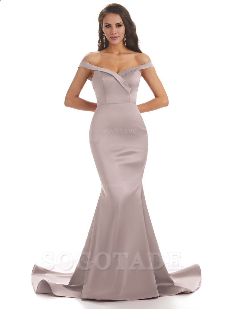 Elegant Off The Shoulder Soft Satin Mermaid Long Bridesmaid Dresses Charming Evening Party Dress