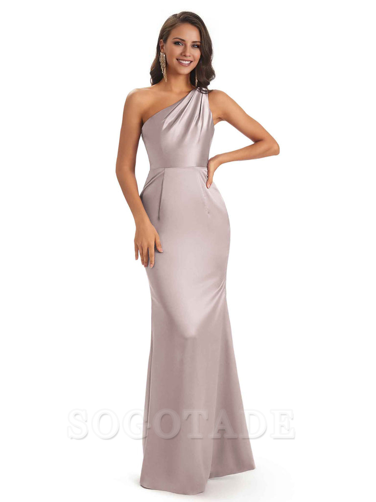 One Shoulder Long Mermaid Bridesmaid Dresses Sexy Soft Satin Elegant Evening Party Dress