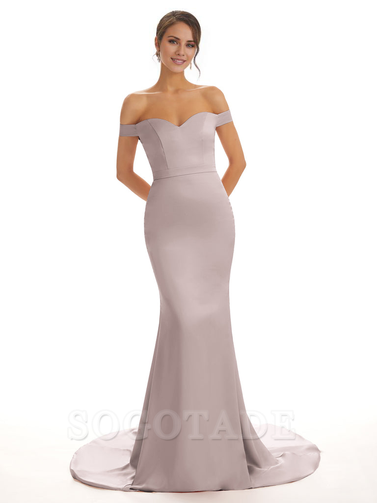 Elegant Off The Shoulder Satin Long Mermaid Bridesmaid Dresses