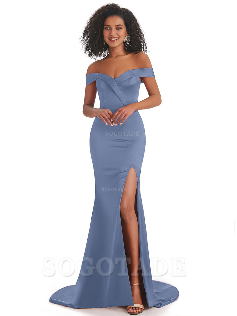 Sexy Mermaid Soft Satin Off The Shoulder Long African Bridesmaid Dresses prom shop dresses