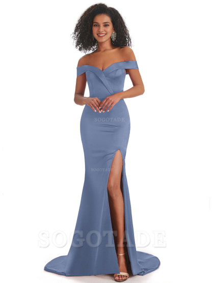 Sexy Mermaid Soft Satin Off The Shoulder Long African Bridesmaid Dresses prom shop dresses
