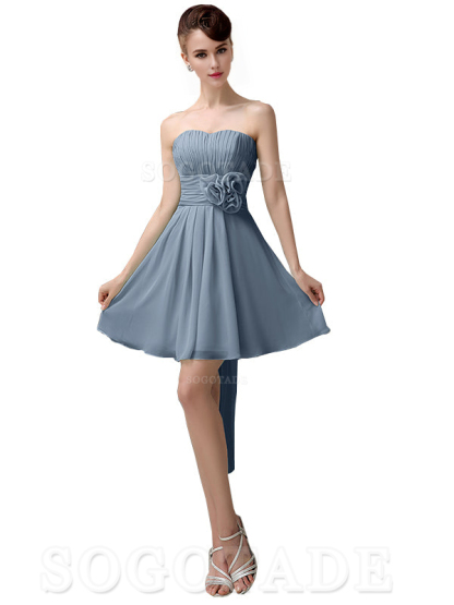 A-Line Off Shoulder Sweatheart Chiffon Short With Flower Bridesmaid Dresses Formal Women's Dresses Wedding Guests Dresses