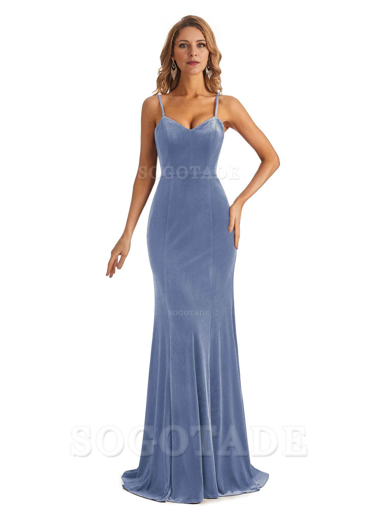 Elegant Charming V-Neck Mermaid Spaghetti Straps Backless Velvet Long High Quality Bridesmaid Dresses Formal Women's Dresses Wedding Guests Dresses