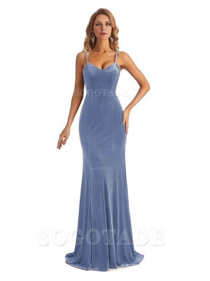 Elegant Charming V-Neck Mermaid Spaghetti Straps Backless Velvet Long High Quality Bridesmaid Dresses Formal Women's Dresses Wedding Guests Dresses