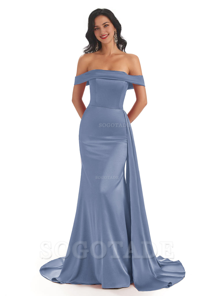 Sexy Off The Shoulder Soft Satin Mermaid Long Bridesmaid Dresses Gown 