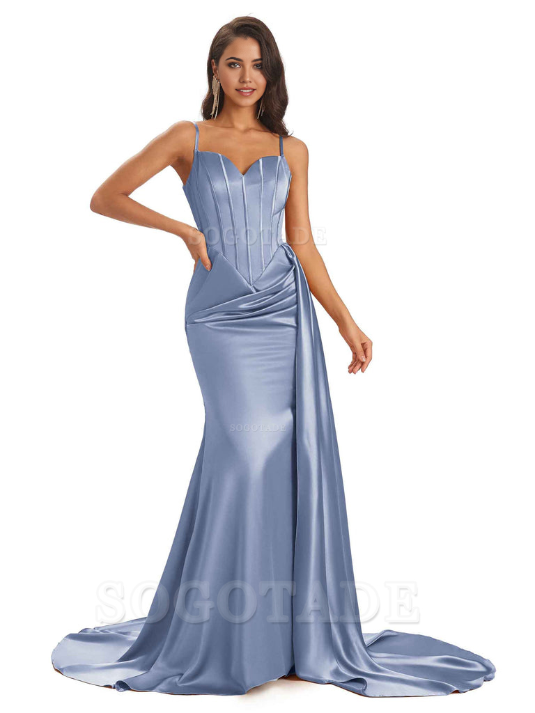 Sheath Spaghetti Satin Straps Floor-Length formal dresses evening gown Bridesmaid Dresses