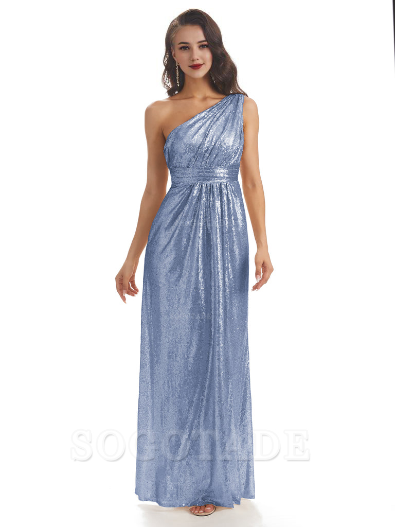Sexy Sequin One Shoulder Sleeveless Long Mermaid Bridesmaid Dresses prom shop dresses