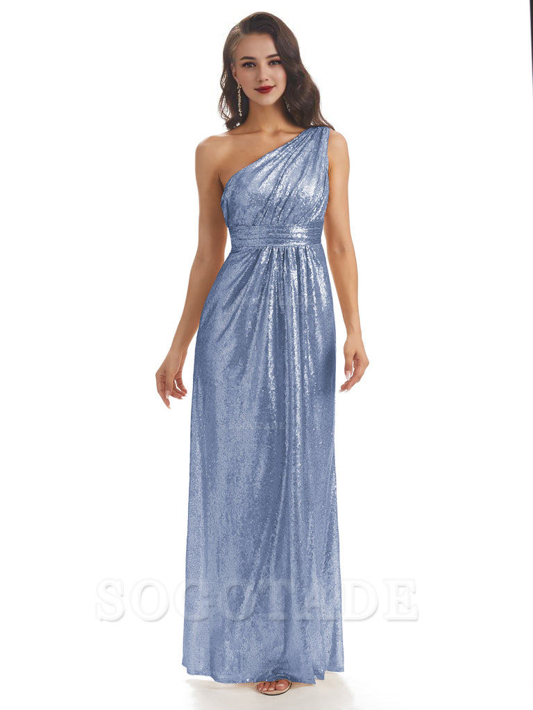 Sexy Sequin One Shoulder Sleeveless Long Mermaid Bridesmaid Dresses prom shop dresses