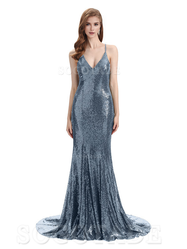 Deep V Neck Sexy Spaghetti Strap Backless Sequins Floor-Length Bridesmaid Dresses Bridesmaid Dresses Formal Women's Dresses Wedding Guest Dresses