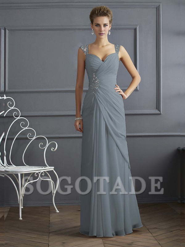 Bodyguard/Pillar Shoulder Mother of the bride dress Official Wedding Guests Landing Long Sleeveless Thin Shoulder Straps Chiffon Water Diamond Ruffle Decoration