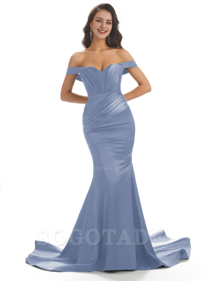 Sexy Mermaid Off The Shoulder Floor-Length Long Soft Satin Bridesmaid Dresses Online prom shop dresses