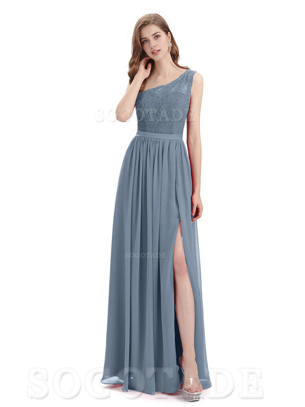 A-Line One Shoulder Top Lace Floor-Length Elegant Adoration Bridesmaid Dresses Formal Women's Dresses Wedding Guests Dresses