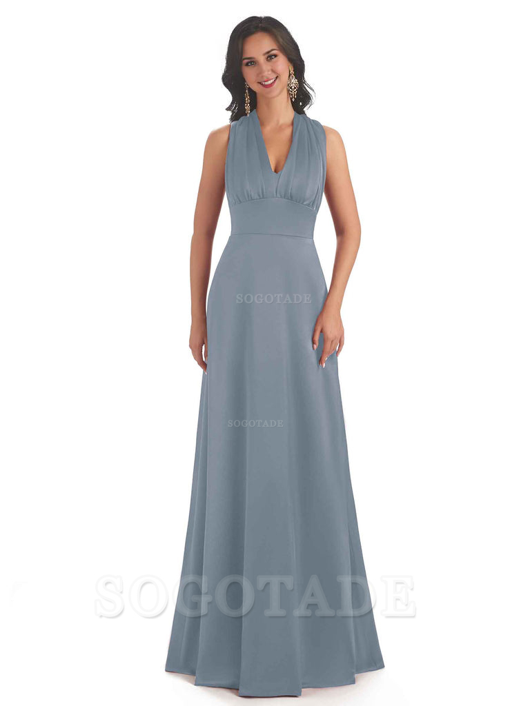 Convertiable Soft Satin A-Line Long Wedding Bridesmaid Dresses Online 