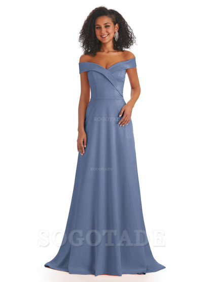 Soft Satin Off The Shoulder Long A-Line African Bridesmaid Dresses prom dress stores ﻿