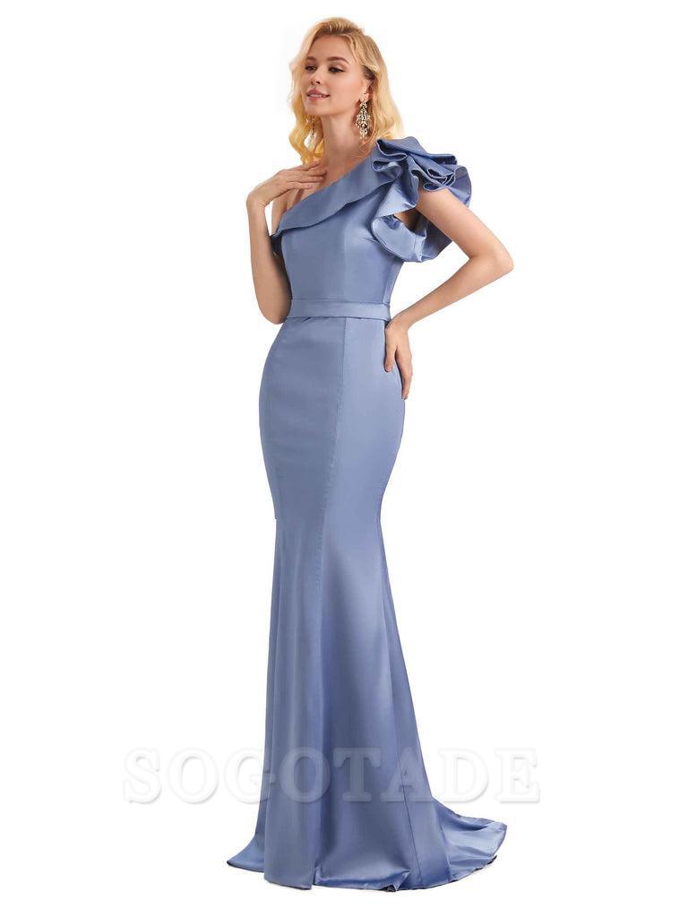 One Shoulder Long Mermaid Bridesmaid Dresses Soft Satin Charming Evening Party Dress
