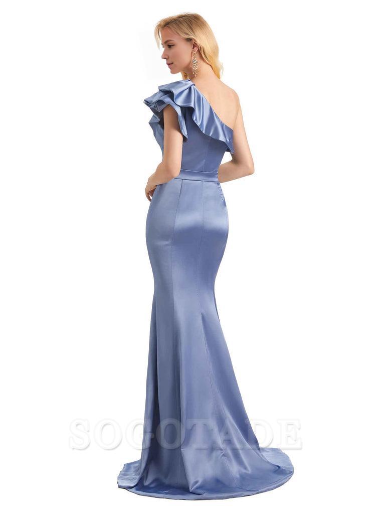 One Shoulder Long Mermaid Bridesmaid Dresses Soft Satin Charming Evening Party Dress
