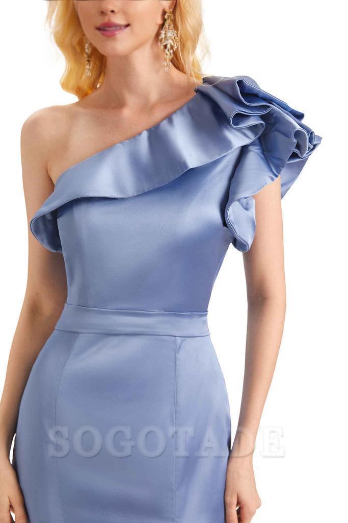One Shoulder Long Mermaid Bridesmaid Dresses Soft Satin Charming Evening Party Dress