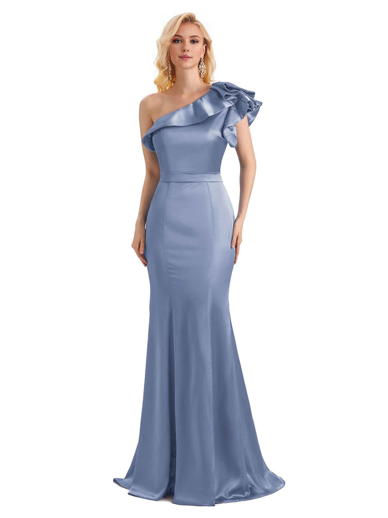 One Shoulder Long Mermaid Bridesmaid Dresses Soft Satin Charming Evening Party Dress