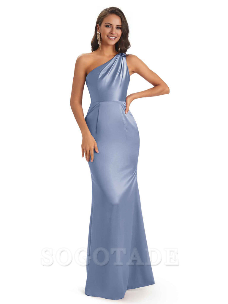 One Shoulder Long Mermaid Bridesmaid Dresses Sexy Soft Satin Elegant Evening Party Dress