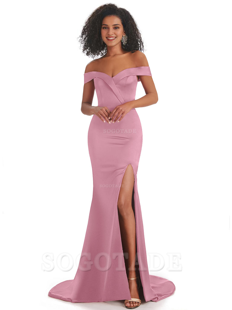 Sexy Mermaid Soft Satin Off The Shoulder Long African Bridesmaid Dresses prom shop dresses