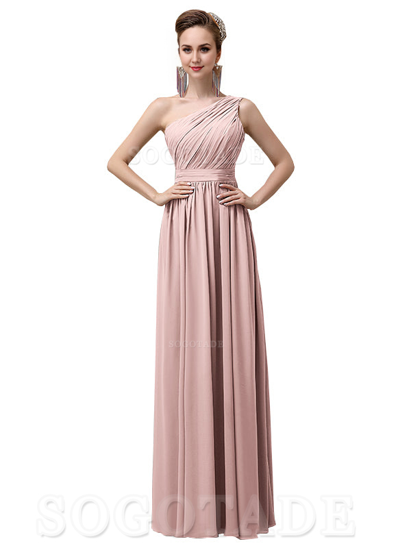 Charming One-Shoulder A-Line Chiffon Pleated Floor-Length Long Elegant Bridesmaid Dresses Formal Women's Dresses Wedding Guests Dresses