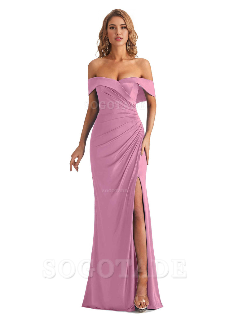 Sexy Mermaid Cultivate oneself Off The Shoulder Pleated Side Slit Long Bridesmaid Dresses Formal Women's Dresses Wedding Guests Dresses