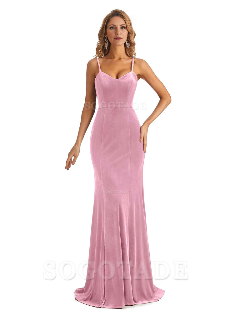 Elegant Charming V-Neck Mermaid Spaghetti Straps Backless Velvet Long High Quality Bridesmaid Dresses Formal Women's Dresses Wedding Guests Dresses